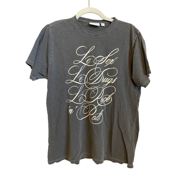 Clare V. Tops - Clare V  Le Rock n Roll Graphic Tee Gray Cotton Linen  Small